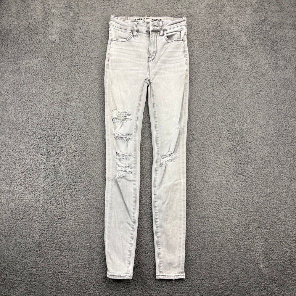 American Eagle Stretch Hi-Rise Jegging Ripped Distressed Gray Women 000